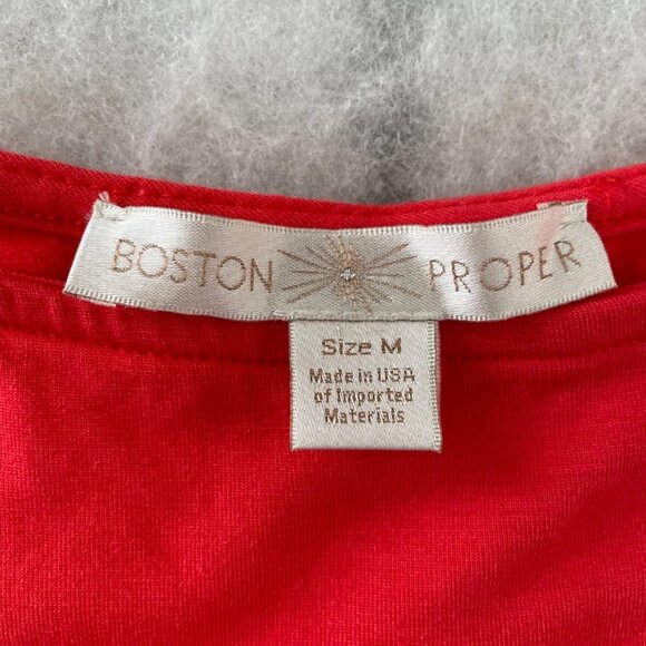Boston Proper Womens Red Wide Scoop Neck Casual Elegance Stretch Knit Top Size M - Picture 3 of 10